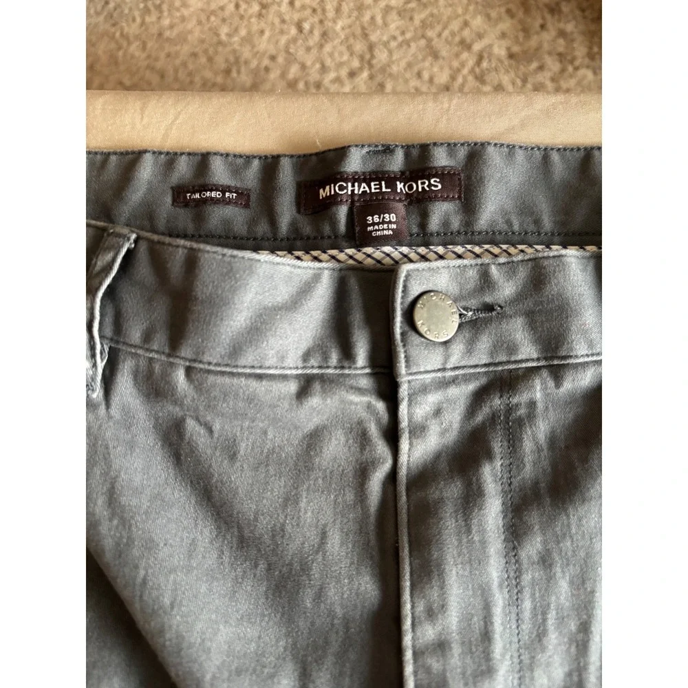 Michael Kors Mens Gray Tailored Fit Stretch Cotton Five Pocket Pants 36x30